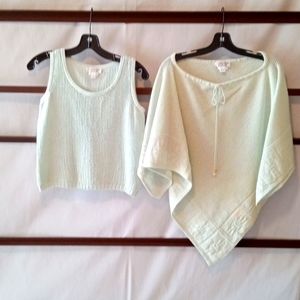 St John sport mint green wrap style poncho and matching knit tank top  2 piece